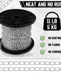 50 Ft Galvanized Steel Hanging Jack Chain 1.3mm on spool, rust-resistant for light fixtures, bird feeders, artworks, and flowerpots