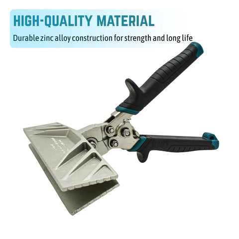 9-inch zinc alloy hand seamer with black and teal grips for bending aluminum and vinyl roof flashing