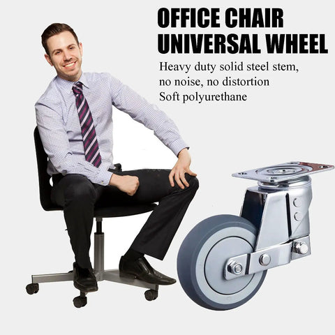 Heavy Duty Office Chair Wheels Replacement With Brawny Rubber Casters For Rollin Smooth As Butter On Hardwood Or Carpet Floors Scratch Proof Steel Core Rolling Pins That Kick Out Chair Mats And Keep Your Desk Setup Slidin Easy Daily. Image shows a gray rubber caster wheel.