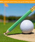 Premium 25-Pack Hexagonal Wooden Golf Pencils with Built-In Erasers and Graphite 2B Lead on a golf course with a ball.