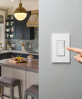 Slick Gliding Touch Led Dimmer Switch With Integrated Locator Light Single Pole Three Way Wiring Configuration For House Fixtures Heavy Duty Craftsmanship No Sweat Install in modern kitchen setting.