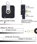 Heavy Duty High Torque Clock Movement Mechanism Replacement Kit For Wall Clocks with 17.8 Inch Long Black Hands shown in detail.