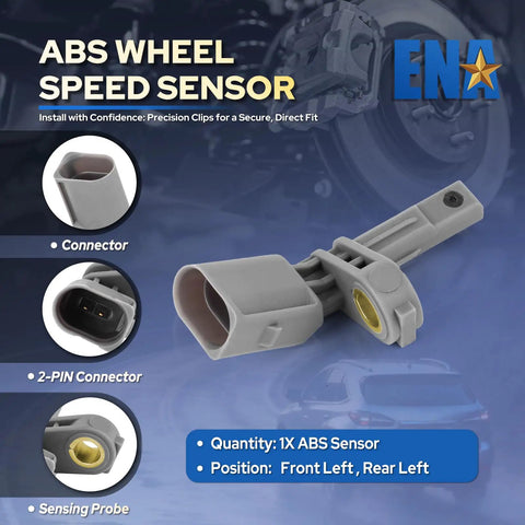 Front Left Abs Wheel Speed Sensor Compatible With Audi And Volkswagen Models, gray connector, 2-pin design, quality upgrade