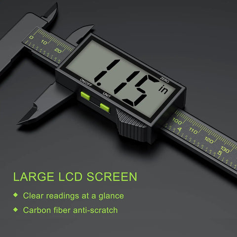 Digital Calipers For Precision Measuring 0 To 6 Inches 150mm With Large LCD Screen carbon fiber body close-up
