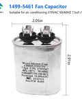 Fan Capacitor 7.5uF 5 Percent 370 To 450 VAC 50 To 60 Hz Replacement Part For Coleman RV Air Conditioners, labeled dimensions