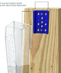 Rugged Outdoor Rain Gauge With 6 Inch Capacity For Yard Or Fence Post Mount Built Tough Weatherproof Construction Easy Install Dual Scale Inches And Millimeters For Quick Accurate Rain Readings on blue mounting bracket