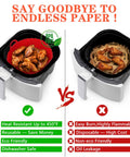 2 Pack Silicone Air Fryer Liners Set 7.28 Inch And 8.27 Inch Reusable Basket Liners in use versus paper liner