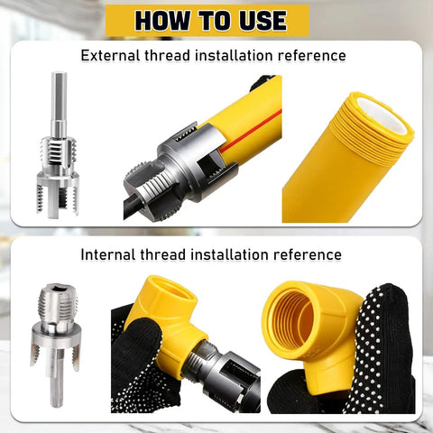 All In One Handy PVC Pipe Threader Set With One Half Inch, Three Quarters Inch And One Inch Threaders usage guide image