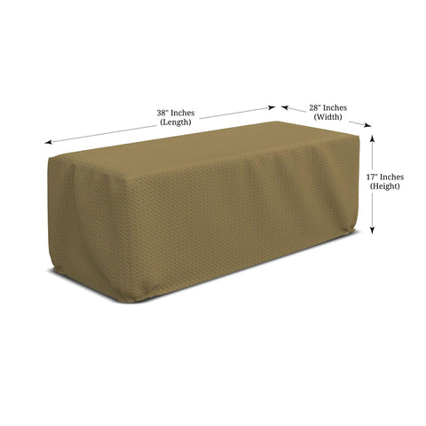 Rectangular Fire Pit Cover With Elastic Hem, 160 GSM Duro Pro Breathable Nonwoven Fabric, dimensions 38x28x17 inches, brown color