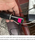 AC To DC Converter close-up showing durable ABS construction, car lighter plug, suitable for 12V gadgets at home.