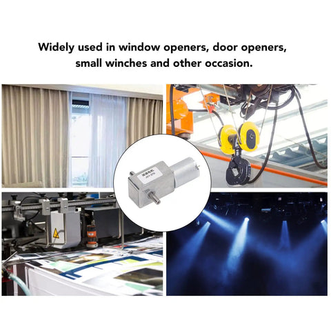 12V Gear Motor With 12mm Double Shaft Self Locking Reversible High Torque Speed Reduction For Remote Curtains And BBQ Grills shown in applications