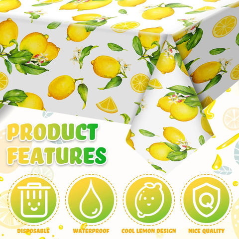 Three Pack Lemon Tablecloths Outdoor Waterproof Rectangle Cover For Indoor And Outdoor Use 54 By 108 Inches Oil Proof Summer Party