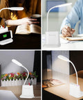 Must Have LED Desk Lamp With USB Charging Port, Pen Holder And Phone Holder, Rechargeable Flexible Desk Light In Use