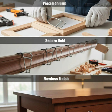 Dandy 12 Pcs Stainless Steel Woodworking Miter Spring Clamp Kit With Pointed Tip For Frame Molding, Diy Craft, And Glue Drying, Featuring D O Loop Designs To Nail Your Projects Like A Boss, 93x54 mm clamp holding wood frame
