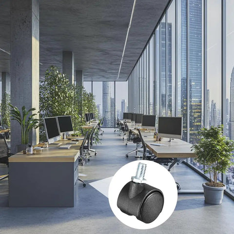 Pack Of 20 Black Nylon Swivel Caster Wheels With M6x15mm Threaded Stems For Furniture Cabinets Trolleys Silent Twin Wheel Hardware Upgrade in modern office.