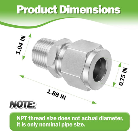 Goldpea stainless steel 304 compression adapter, 3/4 in OD x 3/4 in NPT male tube fitting, pack of 2