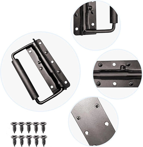 Spring Loaded Case Handle Set Two Pack Heavy Duty Black Surface Mount Chest Handles 140 By 80 Millimeters for flight cases