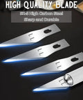 Close-up of SK5 high-carbon 100 Pack Exacto Knife Blades Number 11 Replacement Blades With Storage Box for precise cutting.