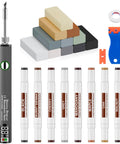 Knock Out Those Stubborn Scratches On Laminate Or Vinyl Wood Floors With This Hassle Free Repair Kit tools including heat pen and wax sticks.