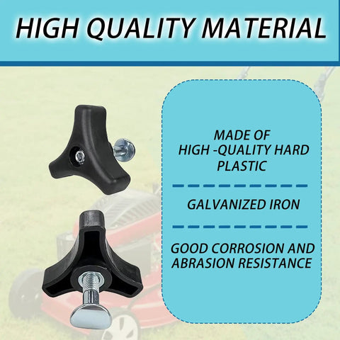 Honda Lawn Mower Handle Knob Replacement Kit with wing nut bolts and triangle grip screws made of hard plastic and galvanized iron