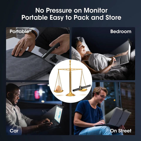 Monitor Light Bar For Laptop And Desk Use, Eye Care Screen Lamp With No Glare, shown portable in car, bed, and outdoors