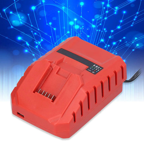 12V Battery Charger For C4/12-50 Nail Gun Replacement with digital display and power cord against tech background