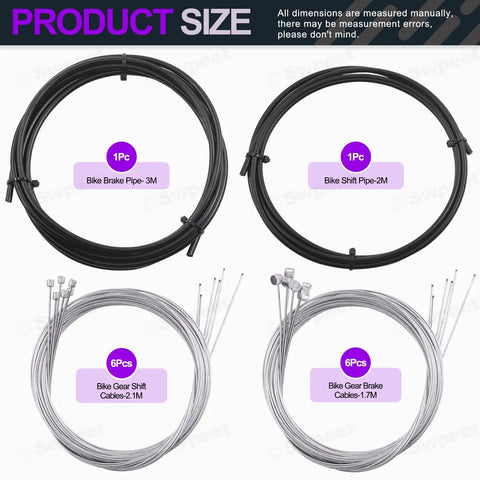 67 Piece Universal Bike Shifter And Brake Cable Kit with Cutter End Caps O Rings sizes 3M pipe and 2.1M cables visible