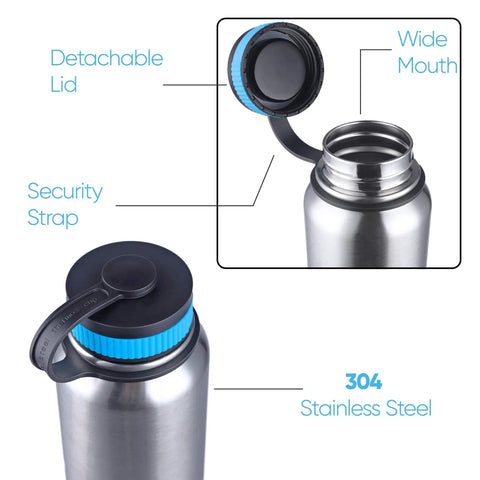 Stainless Steel Canteen Water Bottle With Nested Camping Cup And Lid Wide Mouth 40oz metal bottle with detachable lid and strap