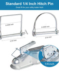 8 Pack Trailer Hitch Pin One Quarter Inch Standard Pins With Safety Lock And Locking Retainer for Easy Hook Up shown in detail.