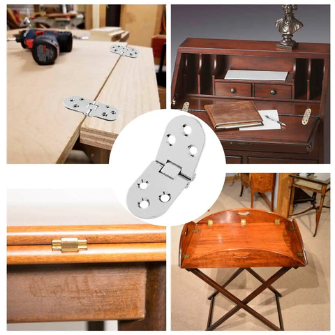 Heavy Duty Zinc Alloy Flip Top Hinges For Folding Tables, 3.1 X 1.18 Inch shown in various applications on furniture.