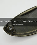 Back view of an Antique Brass Cup Pulls Eight Pack With Two And A Half Inch Hole Centers Vintage Bin Style Cabinet Handles showing zinc alloy construction.