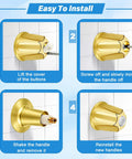 Installation steps for Polished Gold Shower Knob Set Two Piece Replacement For Verve Faucet Handles With 12 Tooth Valve Stem