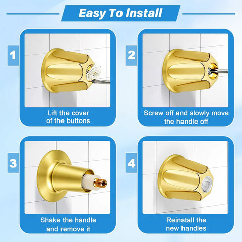 Installation steps for Polished Gold Shower Knob Set Two Piece Replacement For Verve Faucet Handles With 12 Tooth Valve Stem