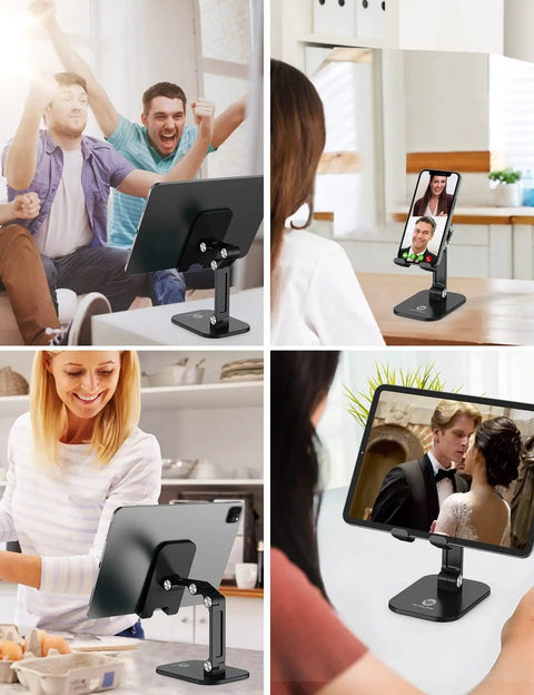 Adjustable Height Folding Phone Stand For Desk Go To Desk Buddy Hands Free Viewing Sturdy Tilt Lock Fits 4.7 To 13 Inch Phones