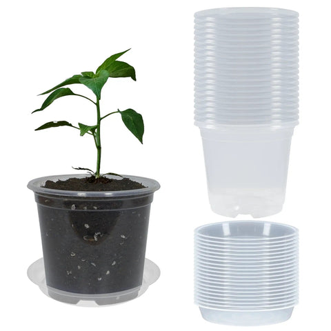 Clear 4 Inch Nursery Pots With Drainage And Saucers, 20 Pack Transparent Plant Pots For Seedlings And Starters, Super Durable