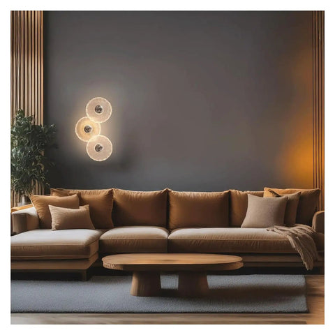LMAPLUMP Wall Lamp Wall Sconce Modern Artistic Luxury Iron Textured Ripple Glass Light 3-Light Cluster LED illuminating a living room.