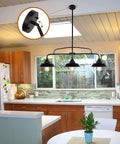Kitchen view with Dope Industrial Farmhouse Black Pendant Light Fixture With Three Lights for Kitchen Island and dining area setup