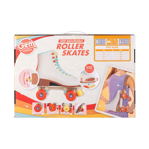 Box of Cream Quad Roller Skates With Adjustable Size From Small To Large Velvet Liner For Cushioned Rides ABEC 5 Bearings