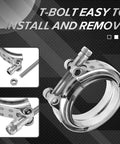 3.0 Inch Universal Stainless Steel V Band Clamp Flat Flange Kit with close-up of T-bolt for easy install and removal