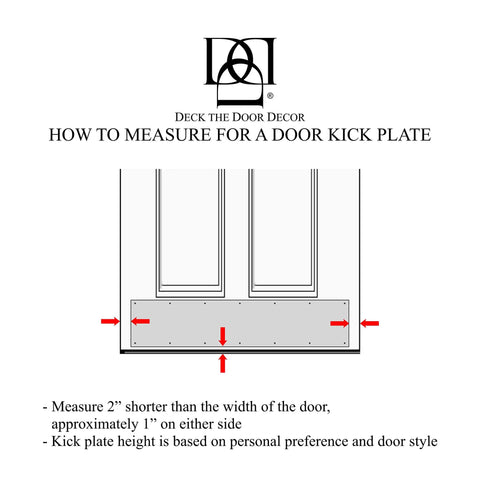 Diagram showing measurement guide for Premium Door Kick Plate With Kwik Plate Mounting No Drill Install For Interior And Exterior Doors 6x34 Oil Rubbed Bronze Made In USA Easy 60 Second Install Protective Door Shield