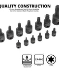 Heavy Duty Impact Torx Socket Set For Auto And Motorcycle Work Quarter Inch Three Eighths Inch And Half Inch Drives Six Point Star Sockets