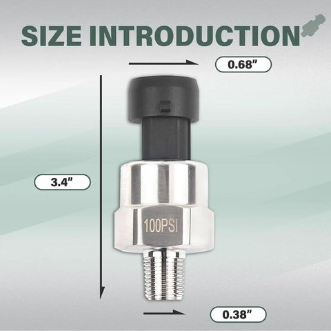 Front view of Heavy Duty 100 Psi Pressure Transducer Sensor with 1/8 Inch NPT 27 NPT Thread Stainless for Oil Fuel Air Water