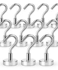 12-pack heavy duty magnetic hooks with neodymium magnets for tool free no drill hanging in kitchen office classroom garage