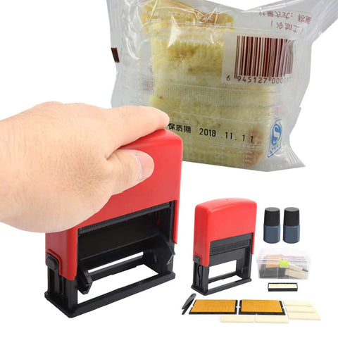 Compact Pro Grade Date Code Ink Stamp Tool With Solid Font Options For Industrial Control Supplies Fast Dependable Printing On Labels And Parts Long Lasting Font Stability For Up To Ten Years, red date code stamp set with ink bottles and characters