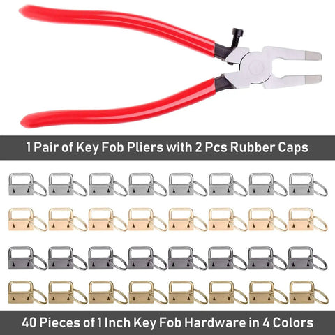 40 Piece 1 Inch Key Fob Hardware Set With Pliers For Wristlets Lanyards And Key Chains Making Supplies In Four Colors