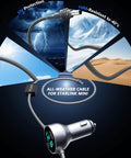 All-weather cable for Starlink Mini showing UV protection, cold-resistance, and dustproof features with car adapter.