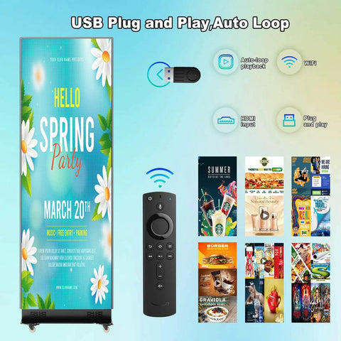 80 Inch Led Poster Display Straight Fire Visuals For Commercial Digital Signage showcasing vibrant party visuals with remote control.