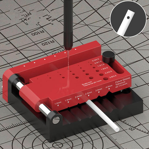 Ultra Light Aluminum Adjustable Drill Guide Jig For Coaxial And Through Hole Drilling on grid mat, rod clamped