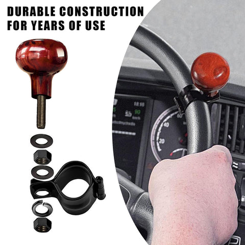 Woodgrain Steering Wheel Spinner Knob for Easy One Hand Driving Slick Ball Shape Wheel Grip Aid installed on car steering