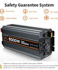 Heavy-Duty 5000W DC 12V To 110V Inverter For Off-Grid Camping And RV Use, 10000W Peak, LCD Display, safety features shown